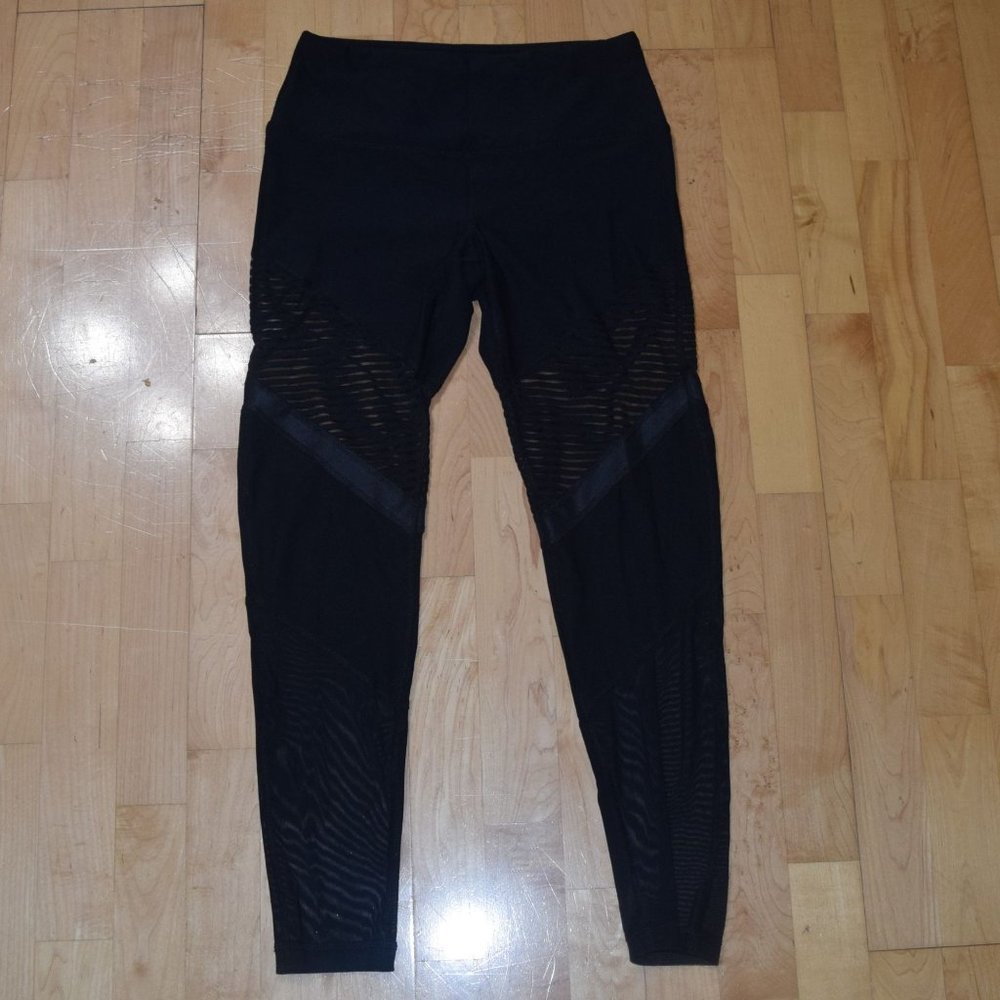 90 DEGREE By REFLEX Women's Sz M Black Leggings Mesh Leg Panels